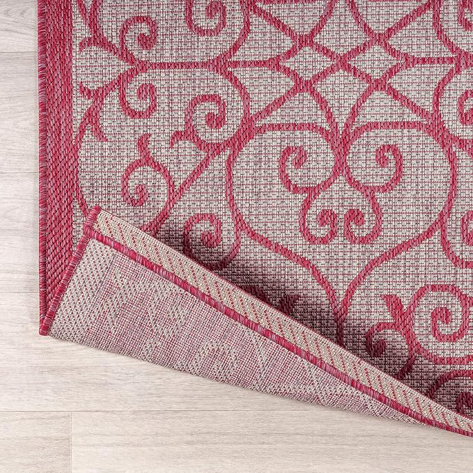 JONATHAN Y Vintage Filigree Indoor Outdoor Area Rug 4X6 Light Gray/Fuchsia - Image 4