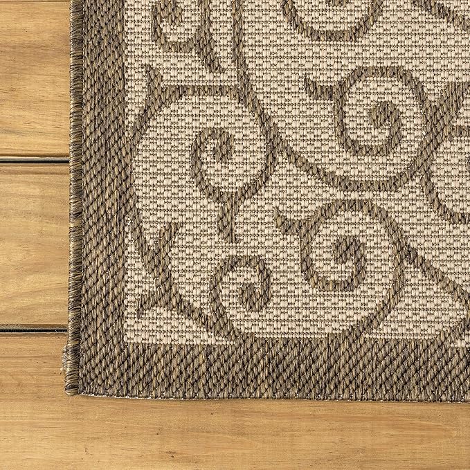 JONATHAN Y Vintage Filigree Indoor Outdoor Square Area Rug 8X8 Beige/Brown - Image 7