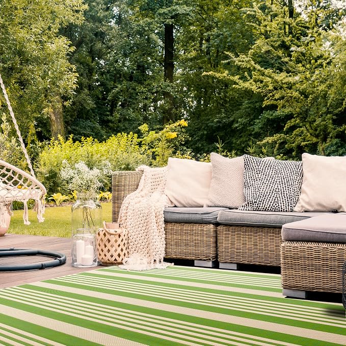 SAFAVIEH Courtyard Collection 8' x 11' Green/Beige CY6062 Stripe Indoor/ - Image 8