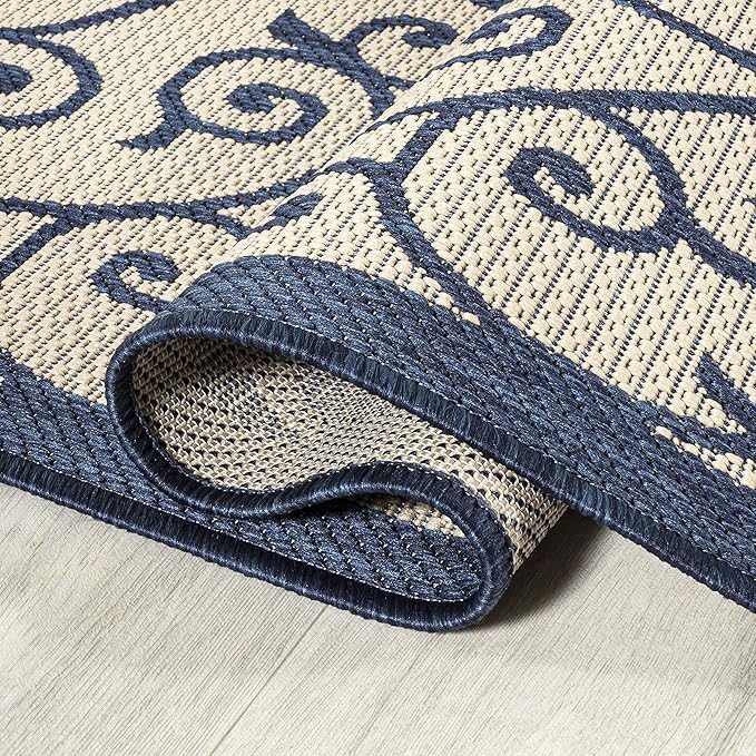 JONATHAN Y Vintage Filigree Indoor Outdoor Area Rug 4X6 Navy/Beige, Madrid - Image 5