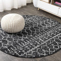 JONATHAN Y Boho Vintage Diamond Black/Ivory Round Area Rug 8 ft, Moroccan Hype by JONATHANY