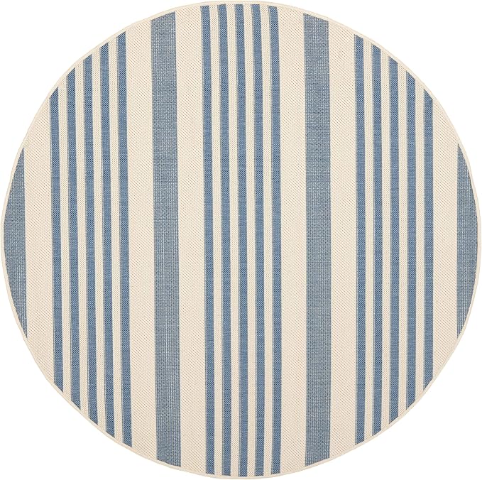 SAFAVIEH Courtyard Collection 4' Round Beige/Blue CY6062 Stripe Indoor/ - Image 3