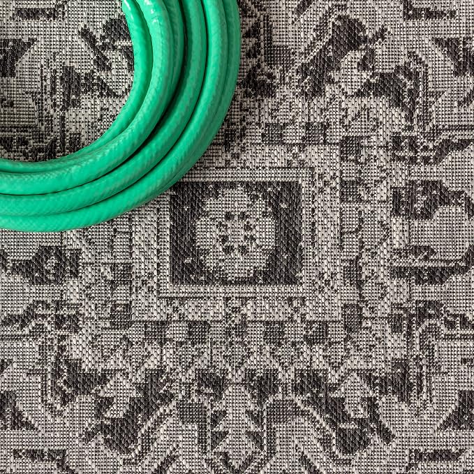JONATHAN Y Boho Medallion Indoor Outdoor Square Area Rug 5X5 Black/Gray - Image 4