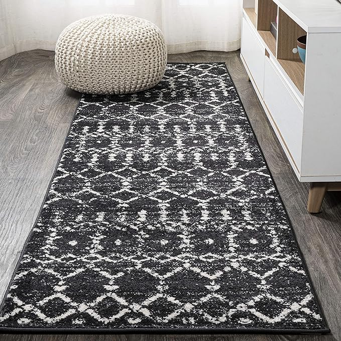 JONATHAN Y Boho Vintage Diamond Black/Ivory Runner Rug 2X14 ft, Moroccan Hype by JONATHANY