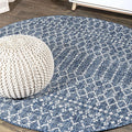 JONATHAN Y Moroccan Geometric Indoor Outdoor Round Area Rug 3 Ft Navy/Light Gray by JONATHANY