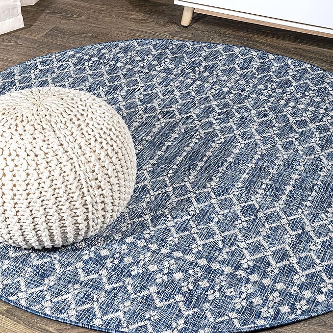 JONATHAN Y Moroccan Geometric Indoor Outdoor Round Area Rug 3 Ft Navy/Light Gray by JONATHANY