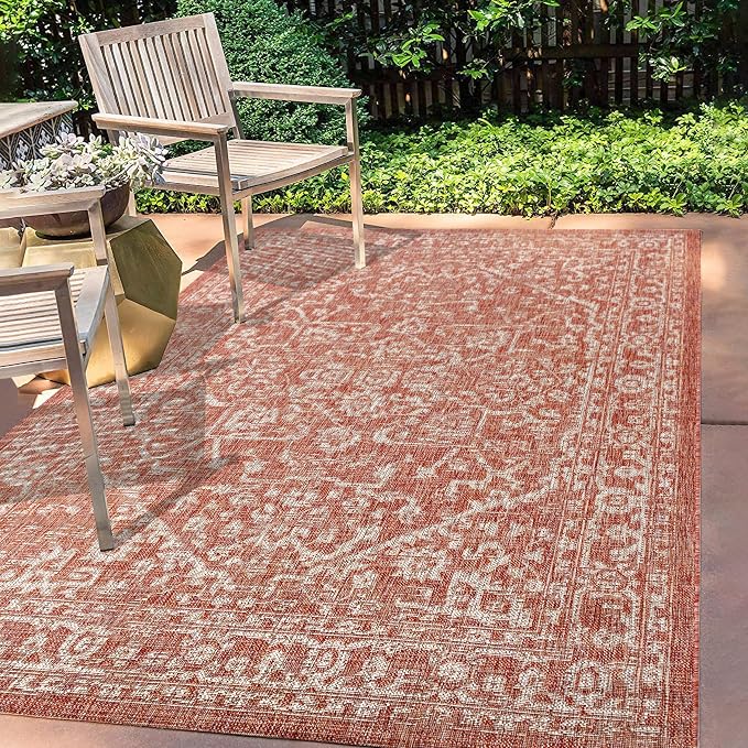 JONATHAN Y Boho Medallion Indoor Outdoor Area Rug 8X10 Red/Taupe, Malta - Image 3