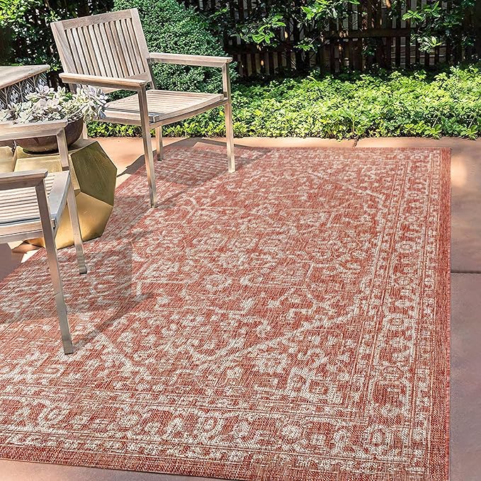 JONATHAN Y Boho Medallion Indoor Outdoor Area Rug 6X9 Red/Taupe, Malta Textured - Image 4