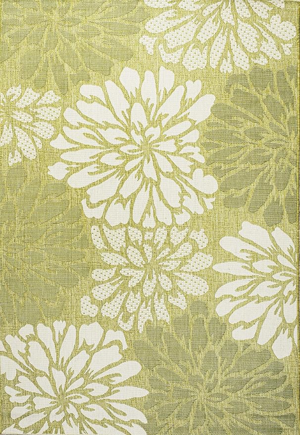 JONATHAN Y Floral Textured Weave Indoor Outdoor Area Rug 8X10 Green/Cream - Image 8