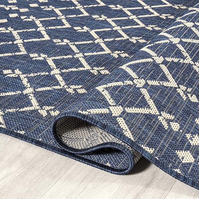 JONATHAN Y Moroccan Geometric Indoor Outdoor Area Rug 4X6 Navy/Beige, Ourika - Image 4
