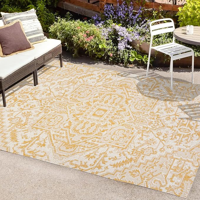 JONATHAN Y Boho Medallion Indoor Outdoor Area Rug 9X12 Cream/Yellow, Estrella - Image 4
