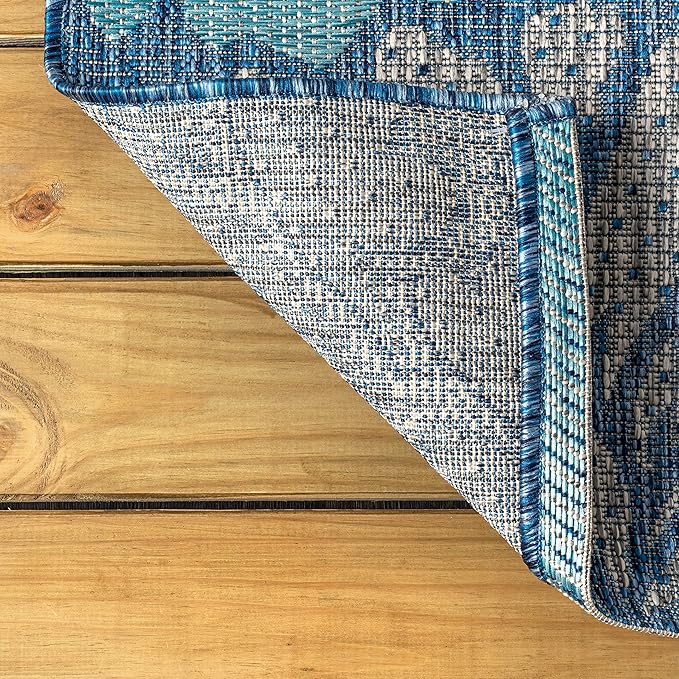 JONATHAN Y Floral Textured Weave Indoor Outdoor Square Area Rug 4X4 Navy/Aqua - Image 6