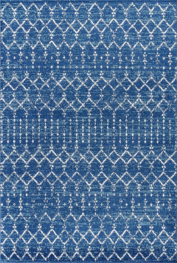 JONATHAN Y Boho Vintage Diamond Blue/White Indoor Area Rug 8X10 ft, Moroccan - Image 2