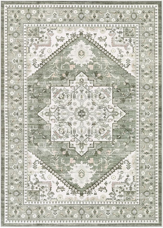 7x9 Vintage Area Rug: Washable Neutral Soft Non Slip Thin Large Floor Carpet - Image 10
