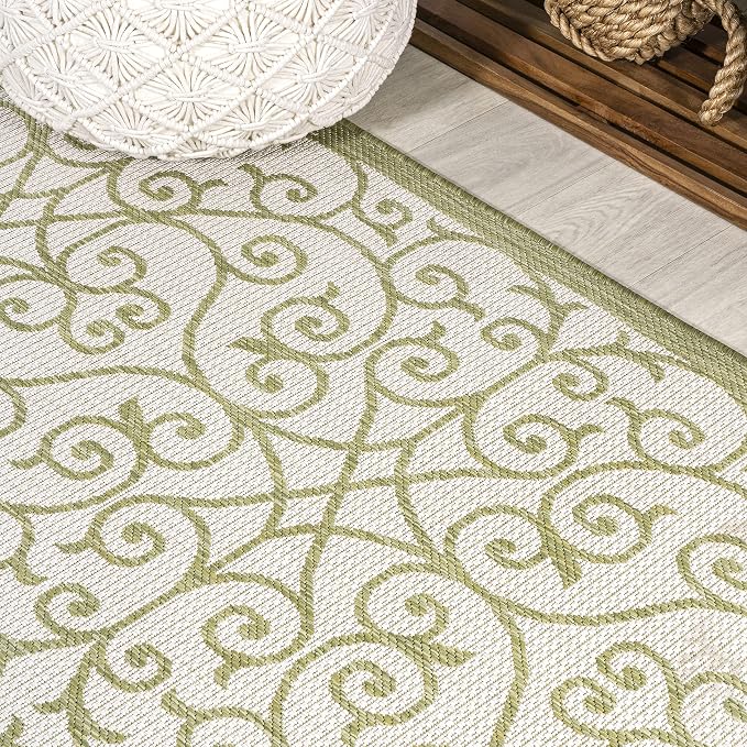 JONATHAN Y Vintage Filigree Indoor Outdoor Square Area Rug 5X5 Green/Cream - Image 3
