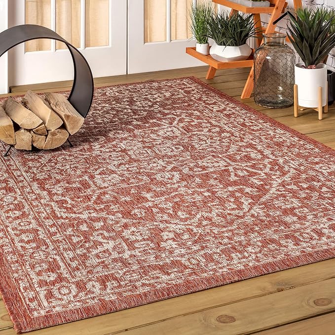 JONATHAN Y Boho Medallion Indoor Outdoor Area Rug 3X5 Red/Taupe, Malta Textured - Image 7