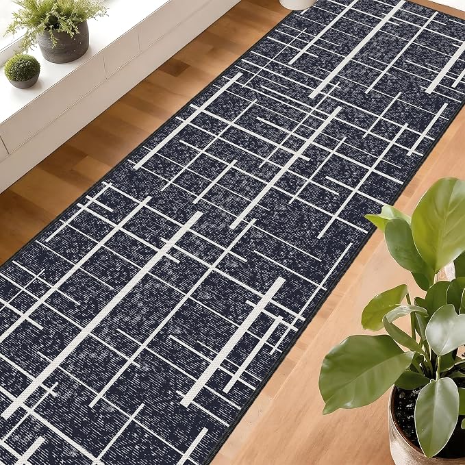 Modern Stripe Hallway Runner Rug Non Slip, Washable 2x10 Runner Rug, Woven Thin - Image 2