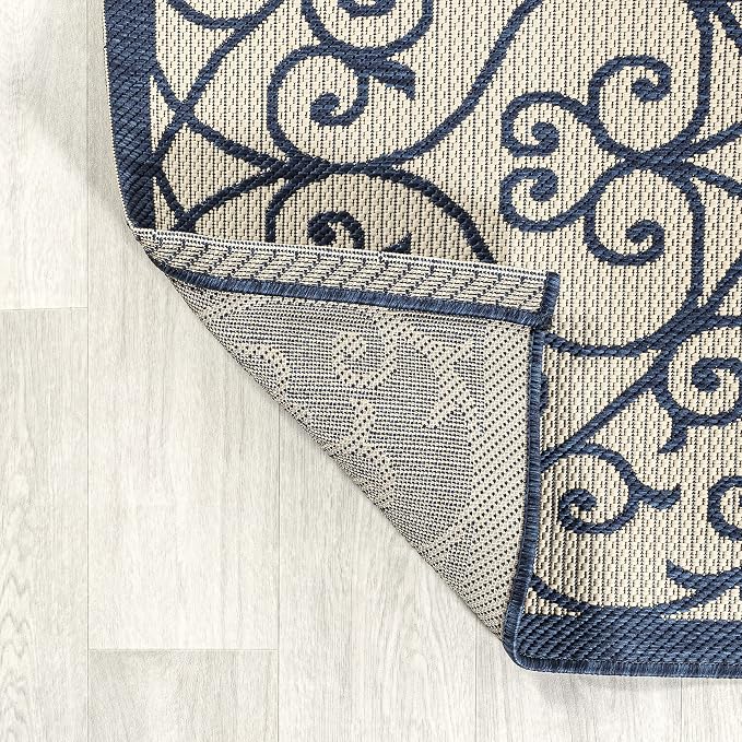 JONATHAN Y Vintage Filigree Indoor Outdoor Area Rug 4X6 Navy/Beige, Madrid - Image 4
