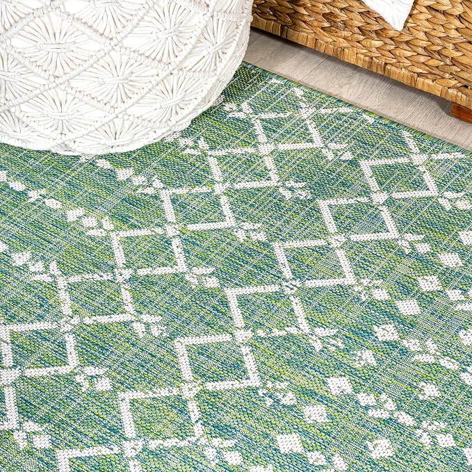 JONATHAN Y Moroccan Geometric Indoor Outdoor Square Area Rug 5X5 Green/Cream - Image 5