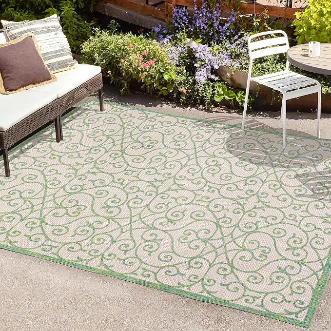 JONATHAN Y Vintage Filigree Indoor Outdoor Area Rug 3X5 Cream/Green, Madrid - Image 4