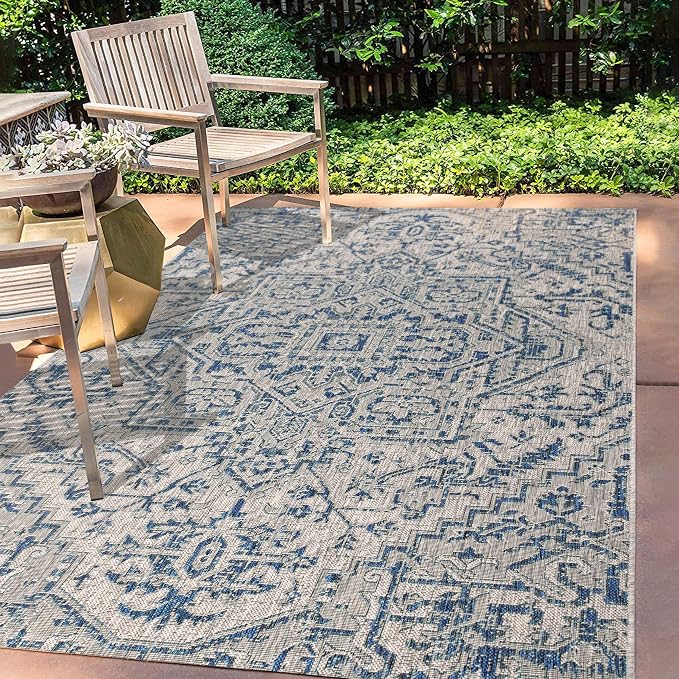 JONATHAN Y Boho Medallion Indoor Outdoor Area Rug 3X5 Navy/Gray, Estrella - Image 3