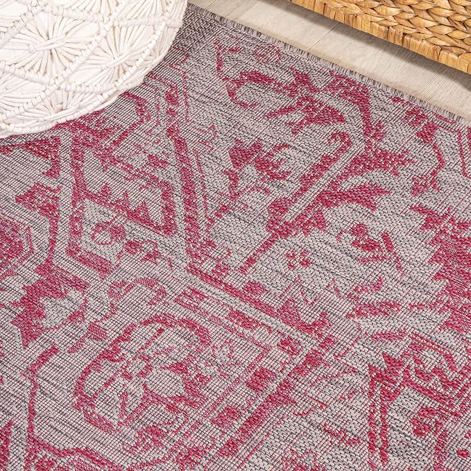 JONATHAN Y Boho Medallion Indoor Outdoor Square Area Rug 5X5 Light Gray/Fuchsia - Image 5