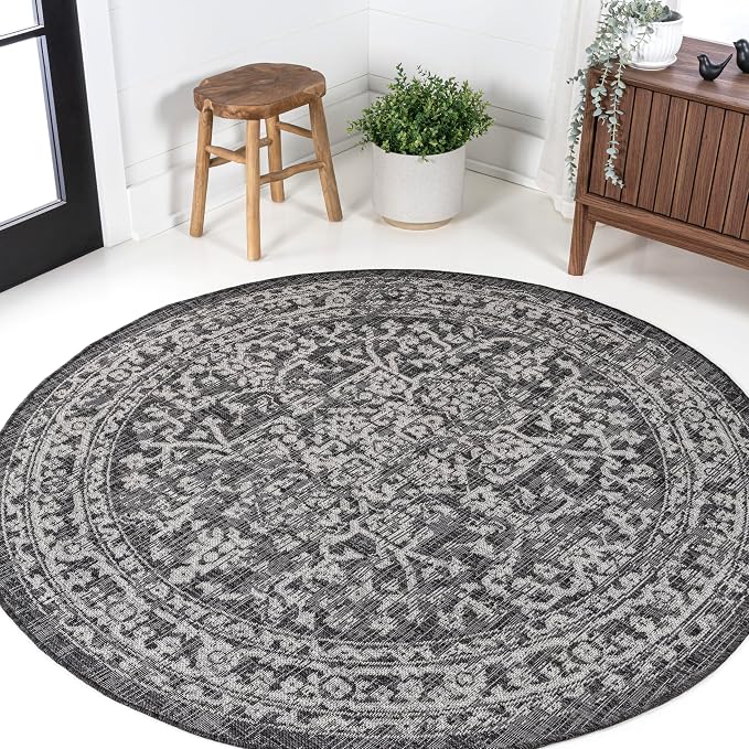 JONATHAN Y Boho Medallion Indoor Outdoor Round Area Rug 6 Ft Black/Gray - Image 3