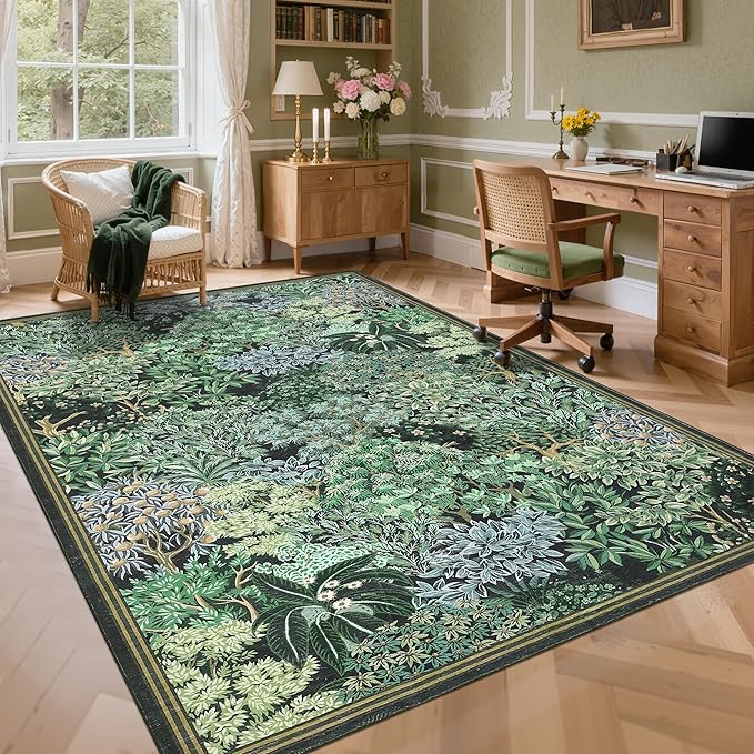 GarveeHome Forest Rugs 8x10, Botanical Low Pile Non Slip Stain Resistance Large - Image 2