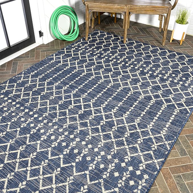 JONATHAN Y Moroccan Geometric Indoor Outdoor Area Rug 4X6 Navy/Beige, Ourika - Image 5