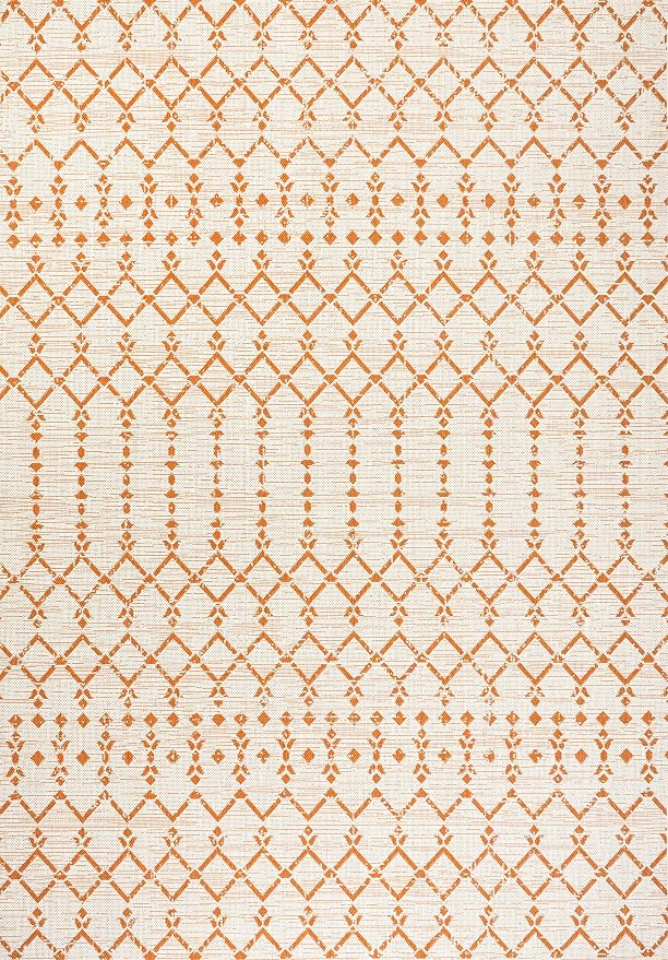JONATHAN Y Moroccan Geometric Indoor Outdoor Area Rug 4X6 Cream/Orange - Image 9