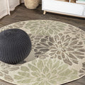JONATHAN Y Floral Textured Weave Indoor Outdoor Round Area Rug 5 Ft Sage/Brown by JONATHANY