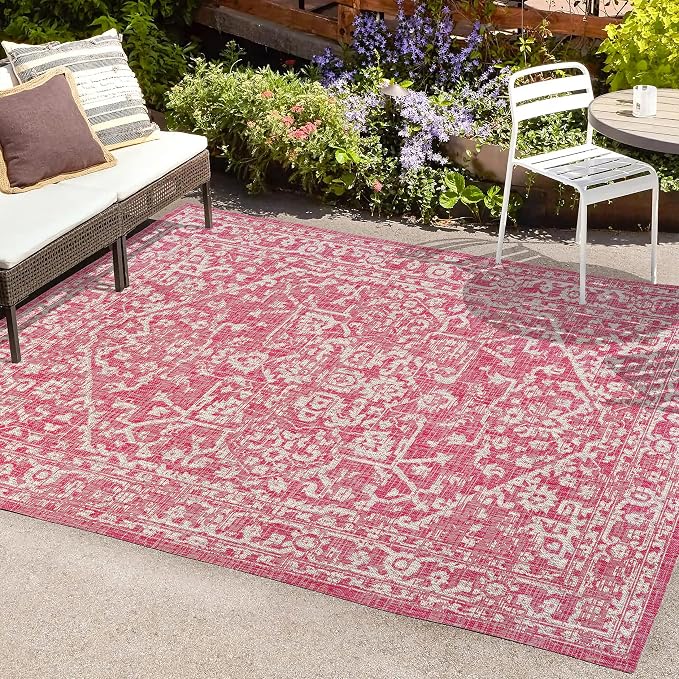 JONATHAN Y Boho Medallion Indoor Outdoor Area Rug 8X10 Fuchsia/Light Gray - Image 4