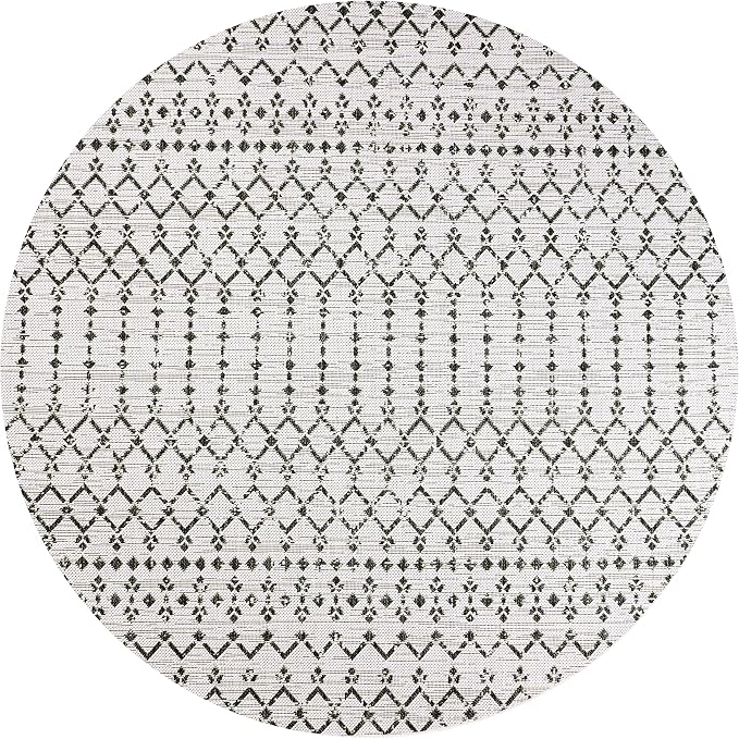 JONATHAN Y Moroccan Geometric Indoor Outdoor Round Area Rug 9 Ft Cream/Black - Image 9