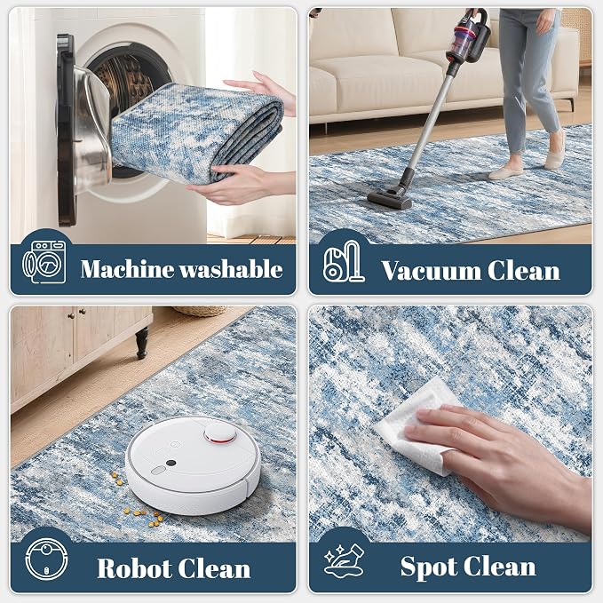 Abstract Washable Runner Rug 2x6, Hallway Rug Non-Slip, Woven Non-Shedding Thin - Image 3