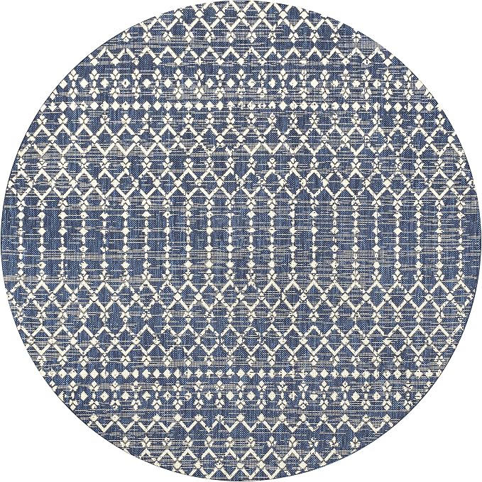 JONATHAN Y Moroccan Geometric Indoor Outdoor Round Area Rug 8 Ft Navy/Beige - Image 8