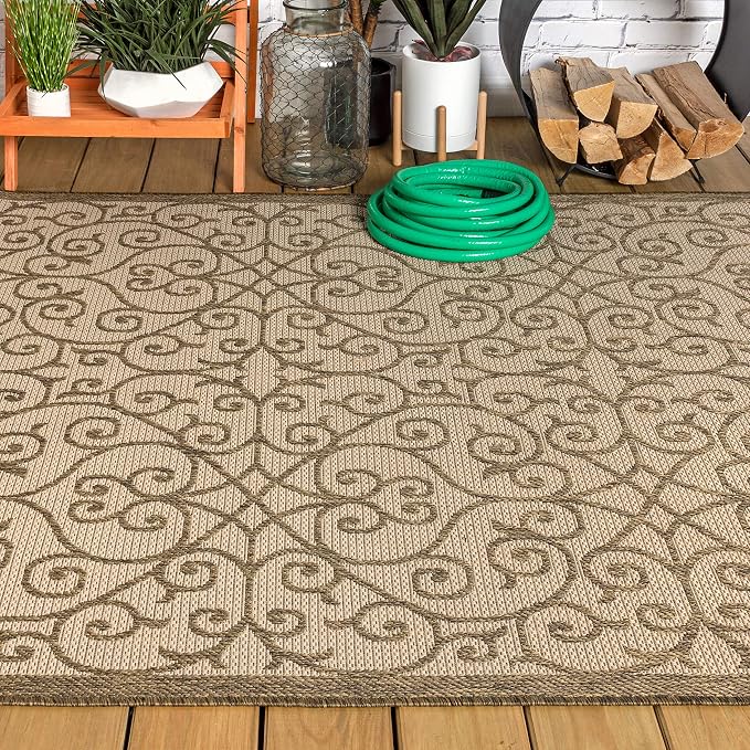 JONATHAN Y Vintage Filigree Indoor Outdoor Area Rug 5X8 Beige/Brown, Madrid - Image 10