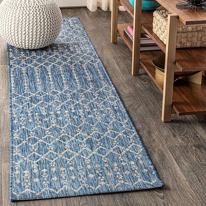 JONATHAN Y Moroccan Geometric Indoor Outdoor Runner Rug 2X20 Navy/Light Gray by JONATHANY