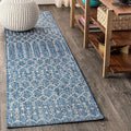 JONATHAN Y Moroccan Geometric Indoor Outdoor Runner Rug 2X20 Navy/Light Gray by JONATHANY