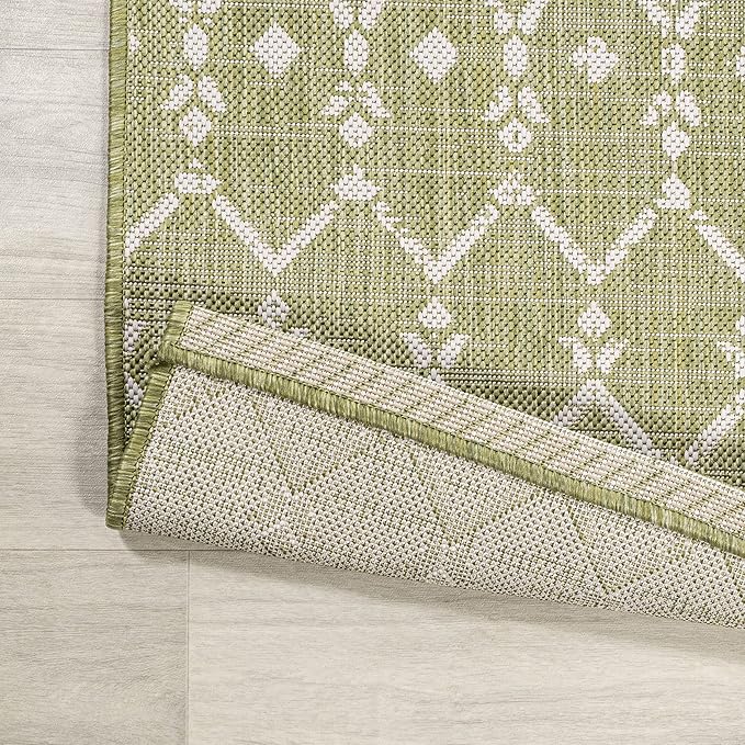 JONATHAN Y Moroccan Geometric Indoor Outdoor Area Rug 4X6 Light Green/Cream - Image 4