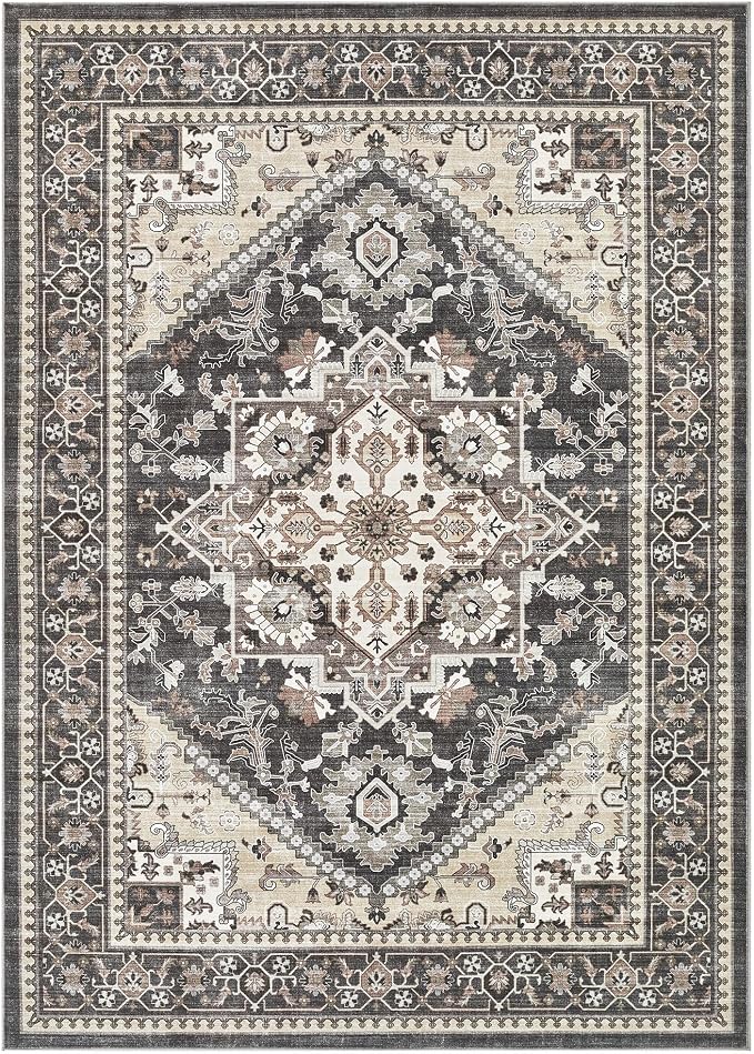6x9 Vintage Area Rug: Washable Neutral Soft Non Slip Thin Large Floor Carpet - Image 9