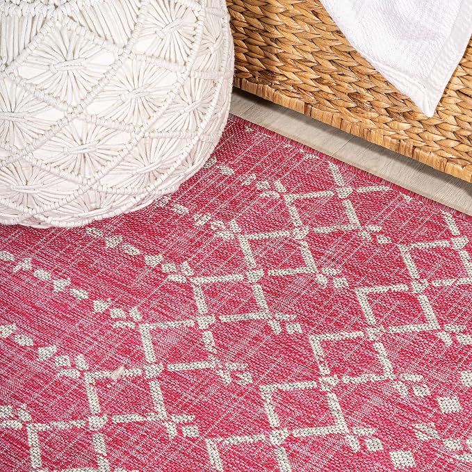 JONATHAN Y Moroccan Geometric Indoor Outdoor Runner Rug 2X10 Fuchsia/Light Gray - Image 5