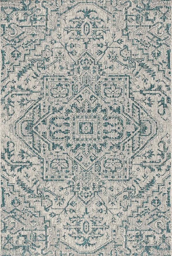 JONATHAN Y Boho Medallion Indoor Outdoor Area Rug 4X6 Teal/Gray, Estrella - Image 8