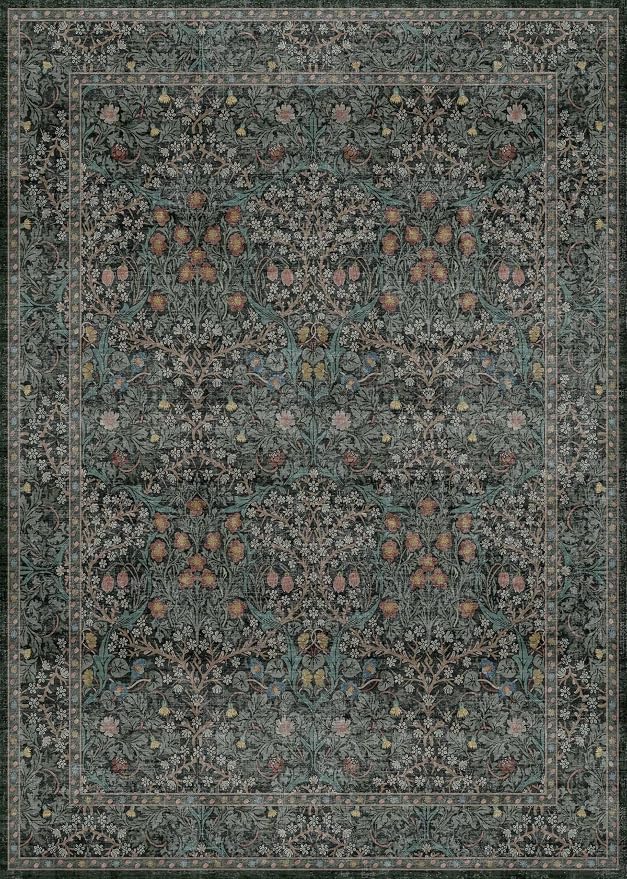 Dark Green Floral Living Room Rug 5x7 Area Rug - Image 3