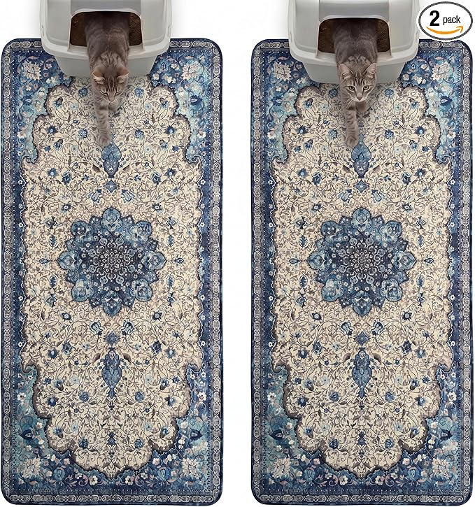 Hompet Cat Litter Mat 2 Pack, 24.8x54 Large Machine Washable Trapping Mats by Hompet