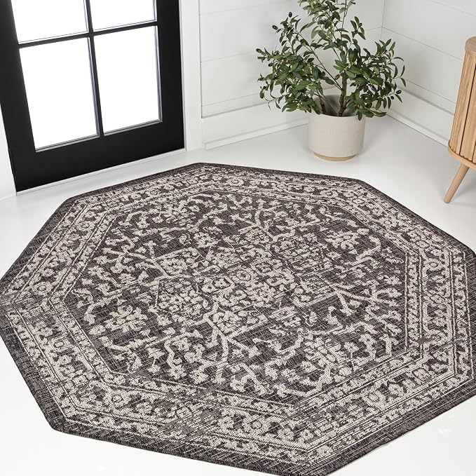 JONATHAN Y Boho Medallion Indoor Outdoor Octagon Area Rug 5 Ft Black/Gray by JONATHANY