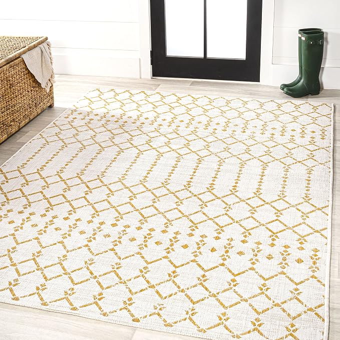JONATHAN Y Moroccan Geometric Indoor Outdoor Area Rug 9X12 Cream/Yellow - Image 4