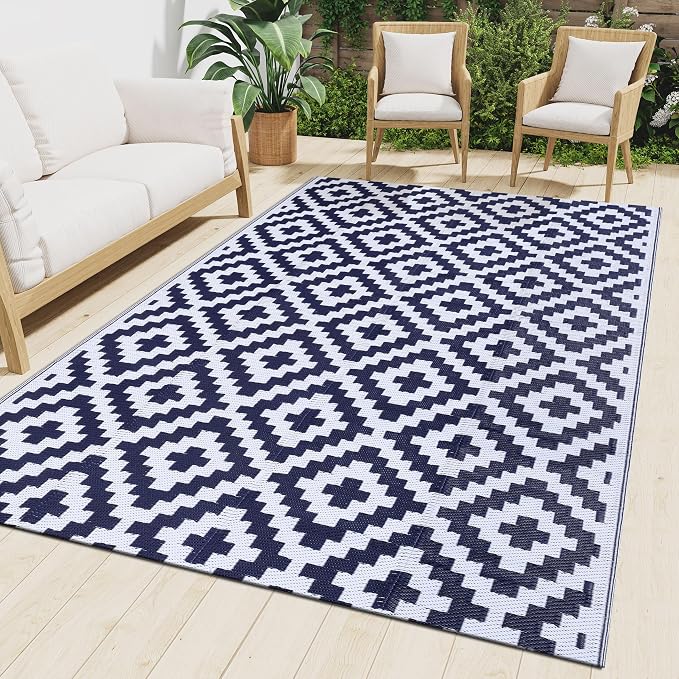 Smiry Waterproof Outdoor Rug 10X14 ft, Reversible Plastic Straw Patio Camping by Smiry