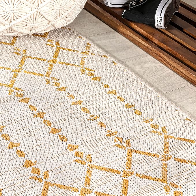 JONATHAN Y Moroccan Geometric Indoor Outdoor Square Area Rug 5X5 Cream/Yellow - Image 5