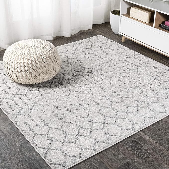 JONATHAN Y Boho Vintage Diamond Cream/Gray Square Area Rug 8X8 ft, Moroccan Hype by JONATHANY