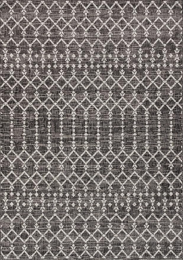JONATHAN Y Moroccan Geometric Indoor Outdoor Area Rug 5X8 Black/Gray, Ourika - Image 9